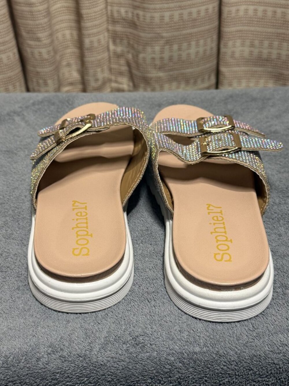 Girls Sophie17 Rhinestone Slide Sandals - Silver/Tan Size 3 - Picture 3 of 4